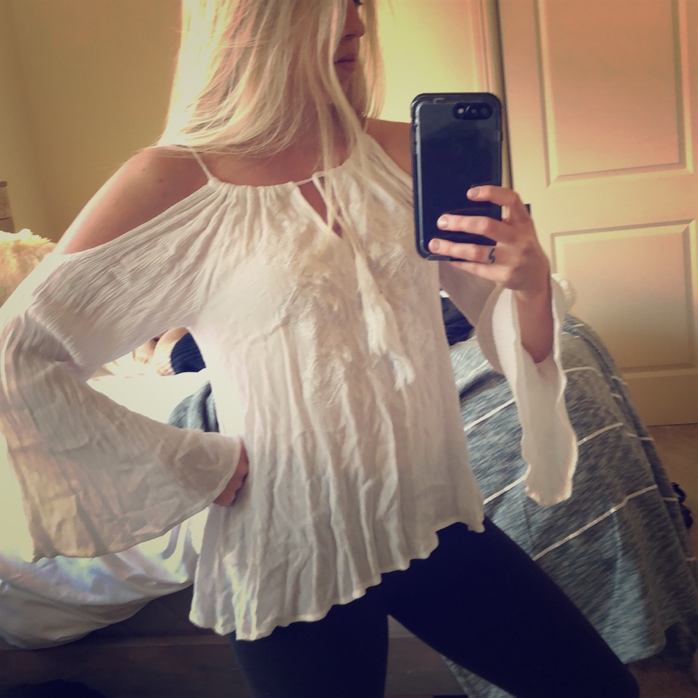 Urban Outfitters // white, off shoulder, bell
